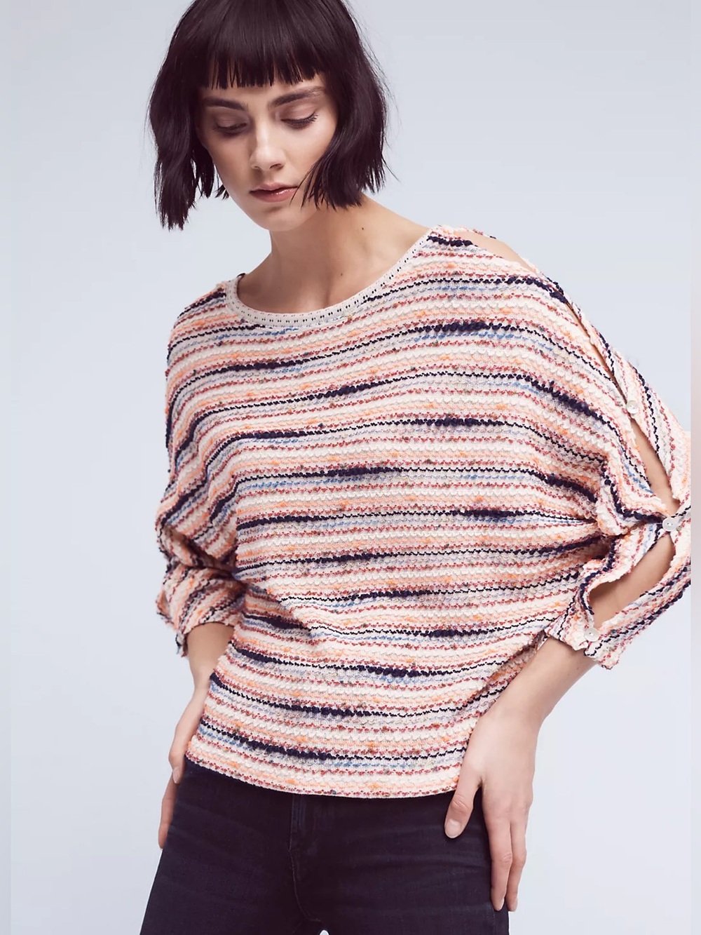 Anthropologie Postmark Malu Spacedyed Pullover Fisherman Button Sleeve Sweater L